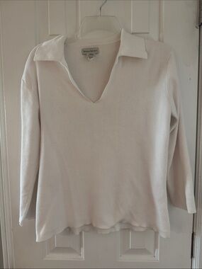 Banana Republic Collared V-Neck Knit Top White Size Large